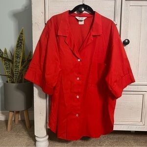 Vintage Blair Plus Size Red Short Sleeve Button Down Blouse 2X
